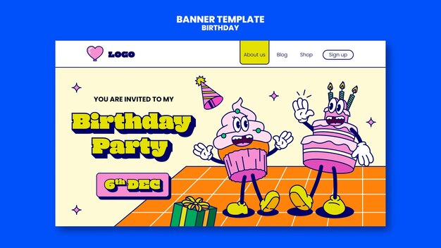 Plantilla de feliz cumpleaños de diseño plano