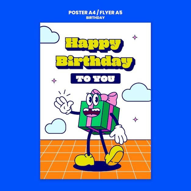 Plantilla de feliz cumpleaños de diseño plano