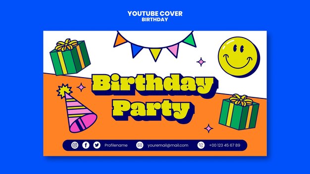 Plantilla de feliz cumpleaños de diseño plano