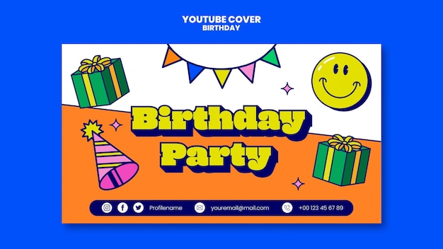 Plantilla de feliz cumpleaños de diseño plano