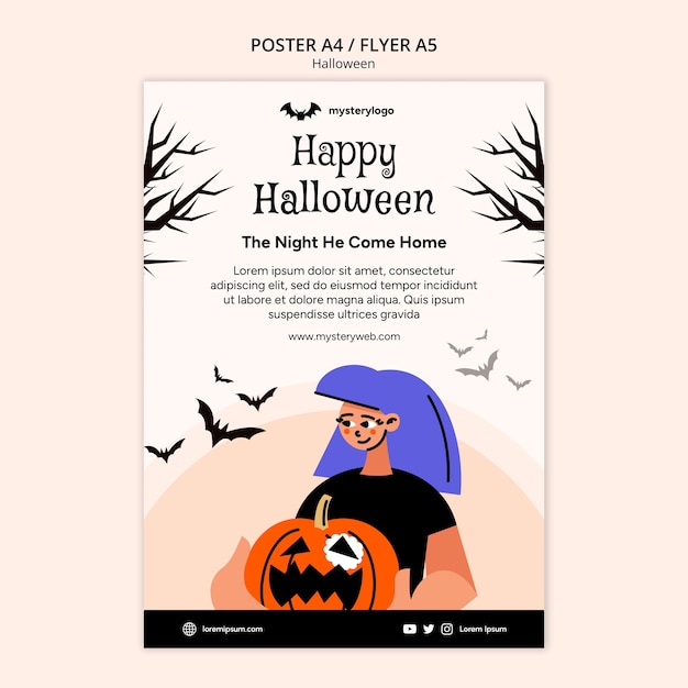 Plantilla de feliz halloween de diseño plano