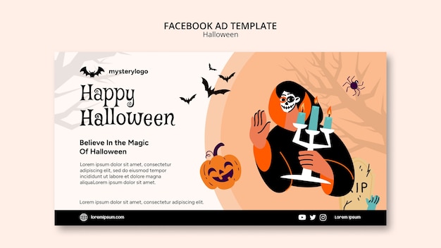 Plantilla de feliz halloween de diseño plano