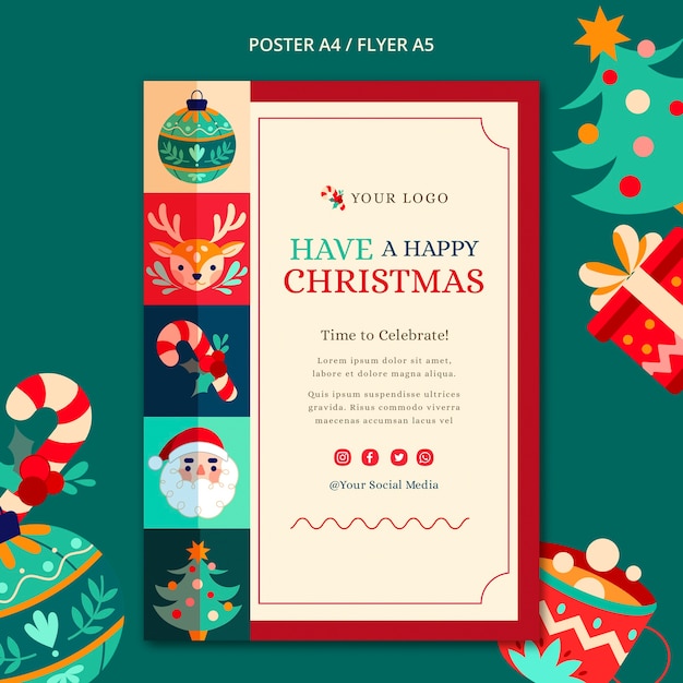 PSD gratuito plantilla de feliz navidad de diseño plano