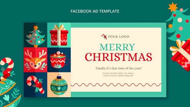 Plantilla de feliz navidad de diseño plano