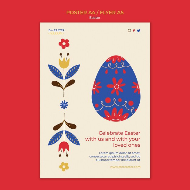 Plantilla de feliz pascua de diseño plano
