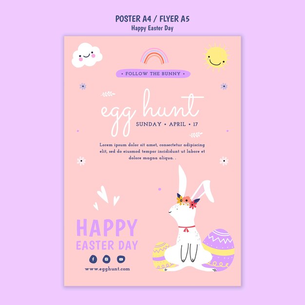 Plantilla de feliz pascua de diseño plano
