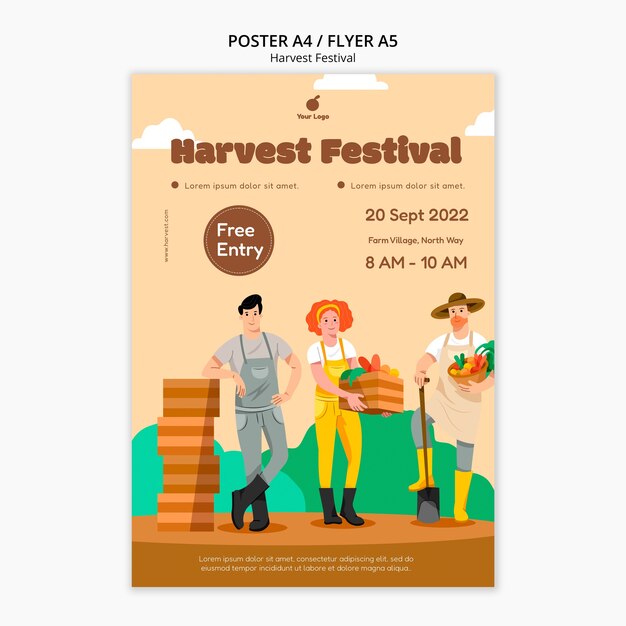Plantilla de festival hervest de diseño plano