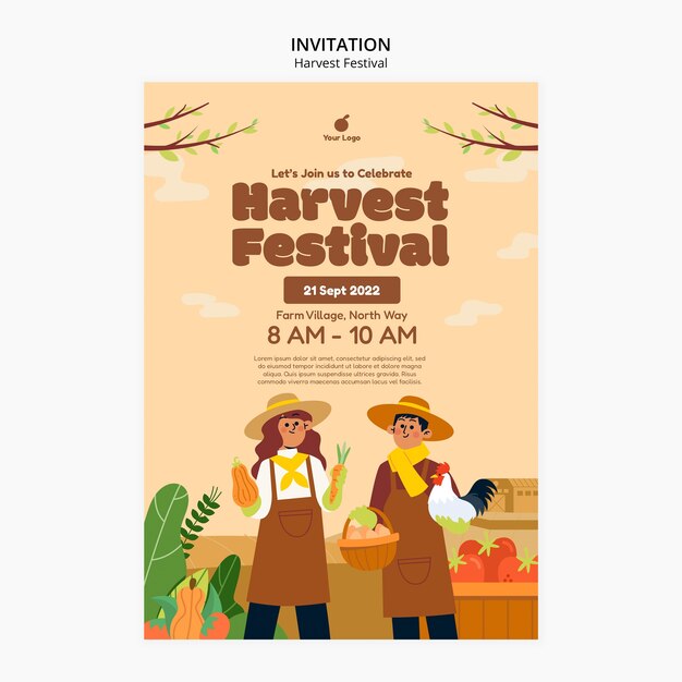 Plantilla de festival hervest de diseño plano