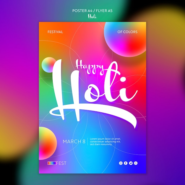 PSD gratuito plantilla de festival holi degradado