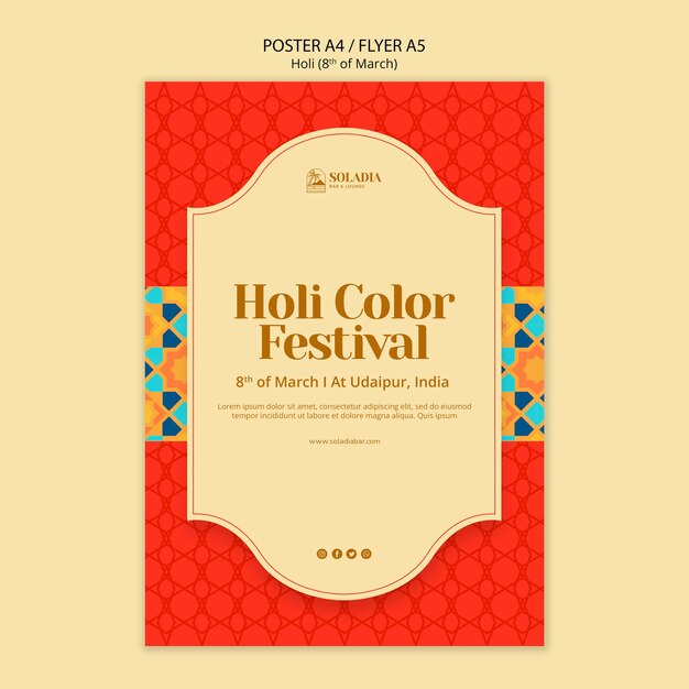 Plantilla de festival holi de diseño plano