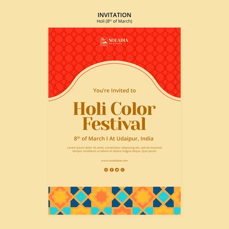 PSD gratuito plantilla de festival holi de diseño plano