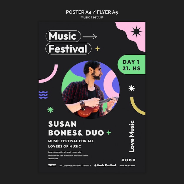 Plantilla de festival de música de diseño plano