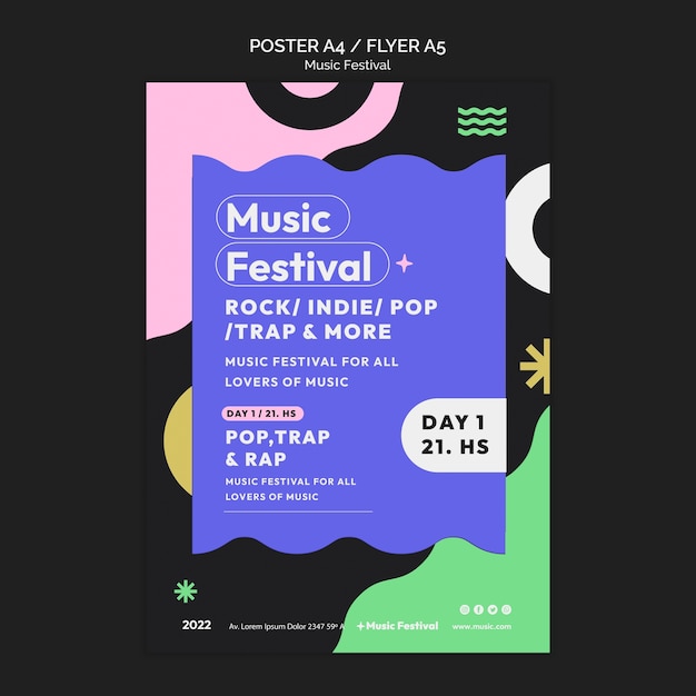 PSD gratuito plantilla de festival de música de diseño plano