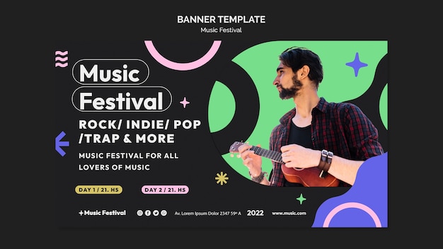 Plantilla de festival de música de diseño plano