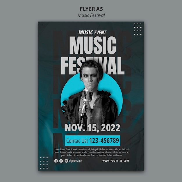 PSD gratuito plantilla de festival de música de diseño plano
