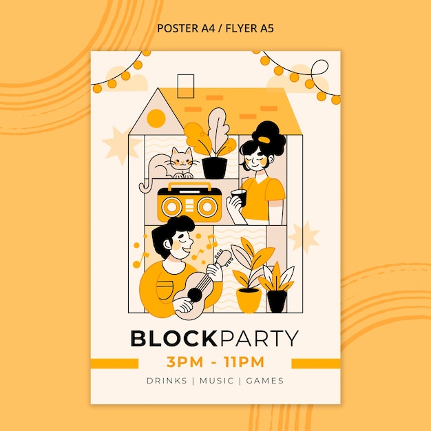 Plantilla de fiesta de bloque de diseño plano