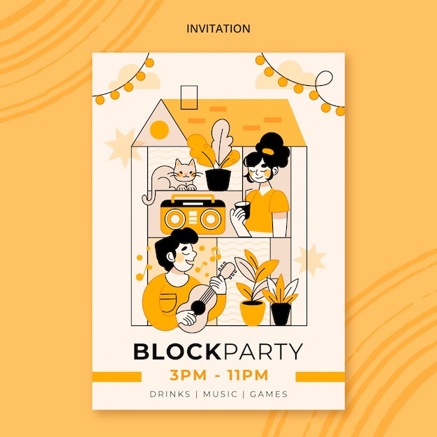 PSD gratuito plantilla de fiesta de bloque de diseño plano