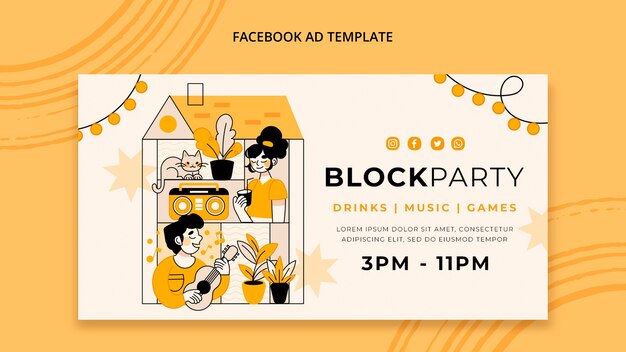 Plantilla de fiesta de bloque de diseño plano