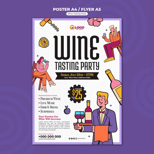 PSD gratuito plantilla de fiesta de cata de vinos