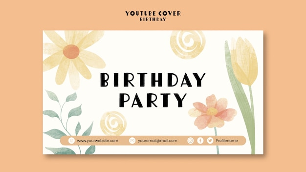 Plantilla de fiesta de cumpleaños en acuarela