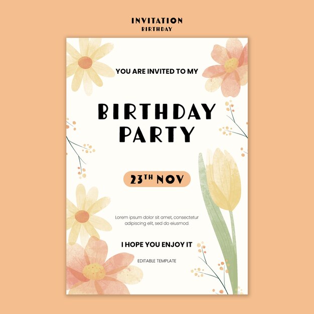 Plantilla de fiesta de cumpleaños en acuarela