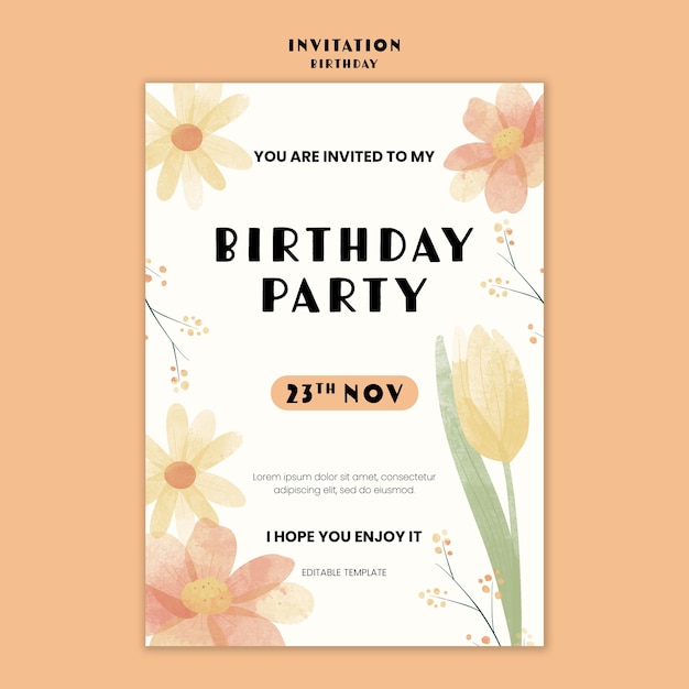 Plantilla de fiesta de cumpleaños en acuarela