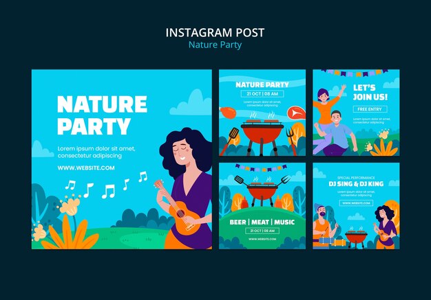 Plantilla de fiesta de la naturaleza de diseño plano