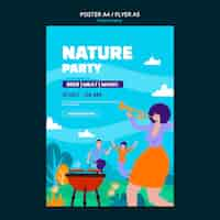 PSD gratuito plantilla de fiesta de la naturaleza de diseño plano