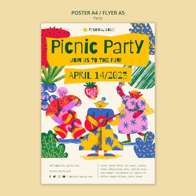 PSD gratuito plantilla de fiesta de picnic de diseño plano