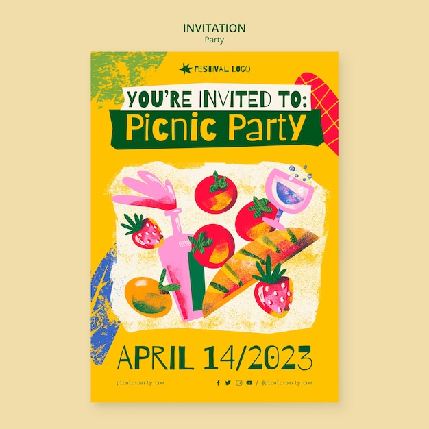 Plantilla de fiesta de picnic de diseño plano