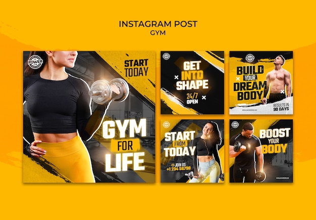 Plantilla de fitness y gimnasio de diseño plano