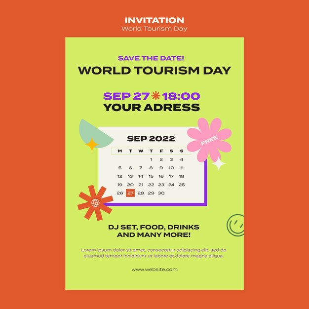 Plantilla floral de invitación del día mundial del turismo