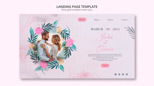 PSD gratuito plantilla floral de landing page de bodas