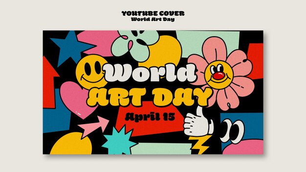 Plantilla floral de portada de youtube para el día mundial del arte