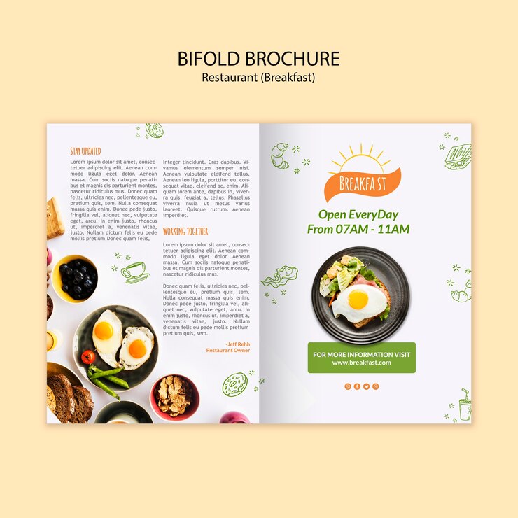 PSD gratuito plantilla de folleto bifold de restaurante de desayuno por la mañana