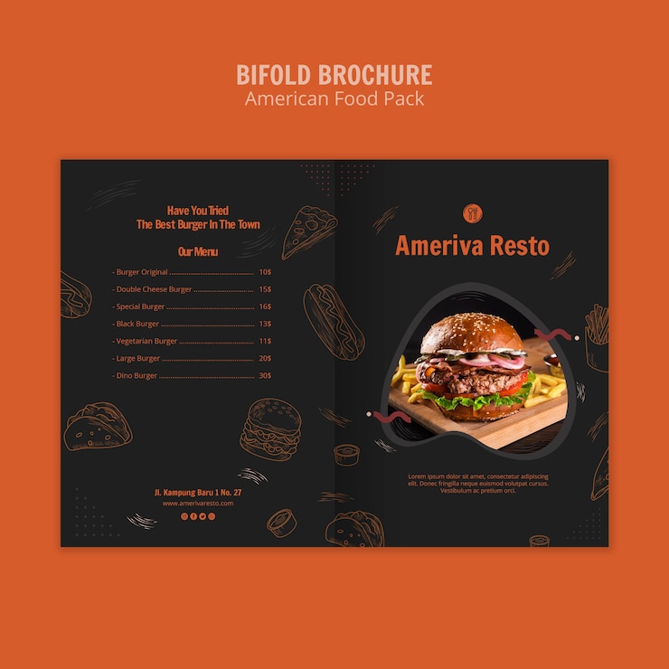 PSD gratuito plantilla de folleto con comida americana