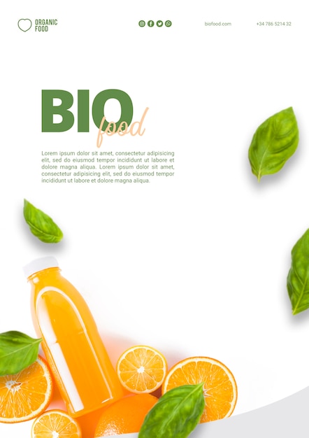 Plantilla de folleto de comida bio con foto