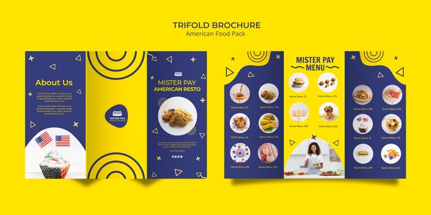 Plantilla de folleto con diseño de comida americana