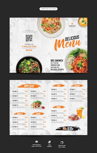 Plantilla de folleto plegable de menú de comida y restaurante