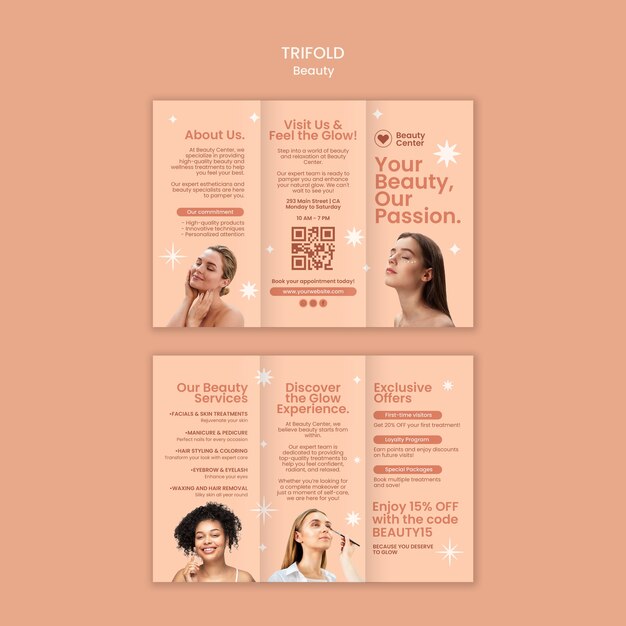 plantilla de folleto triplo de belleza