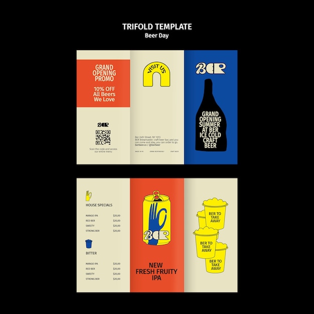 plantilla de folleto triplo para la celebración del día de la cerveza