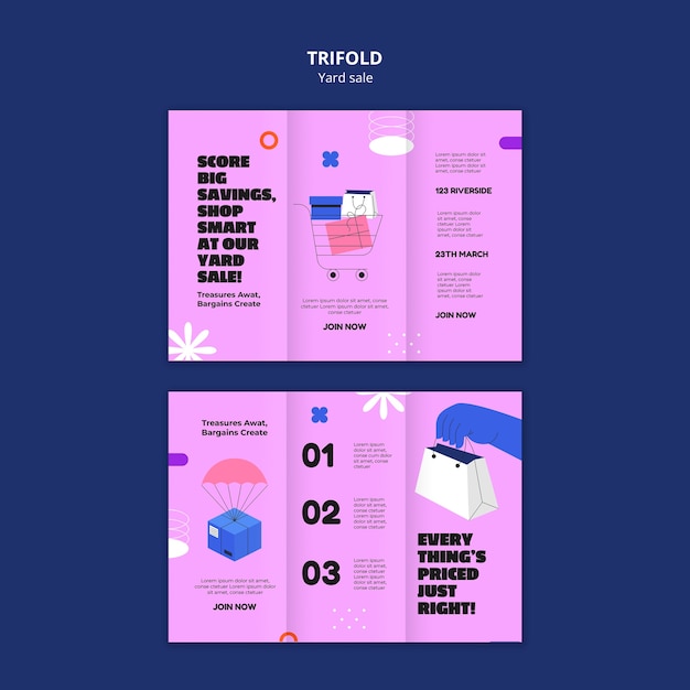 plantilla de folleto triplo de venta en el patio