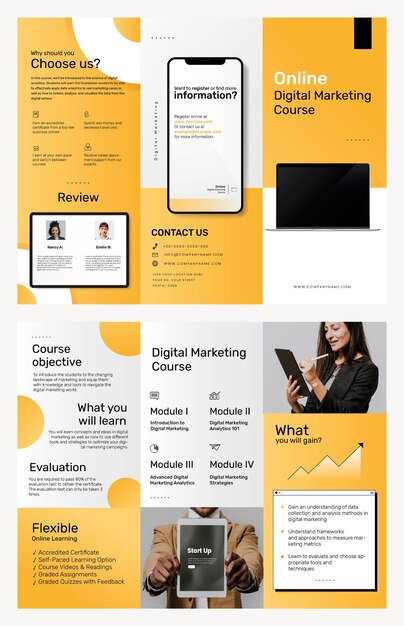 Plantilla de folleto tríptico de cursos de negocios psd para marketing digital