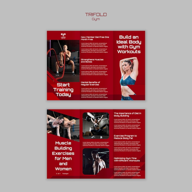 PSD gratuito plantilla de gimnasio de diseño plano