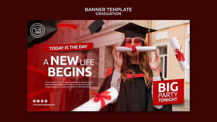 PSD gratuito plantilla de graduación de banner realista