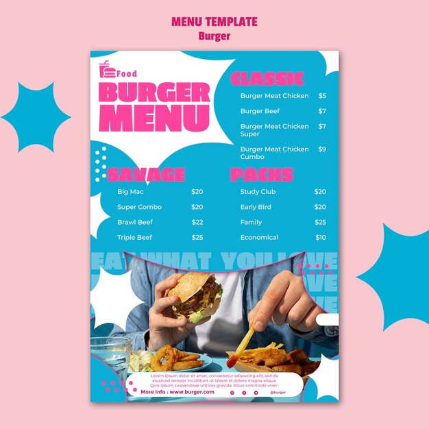 Plantilla de hamburguesa de diseño plano