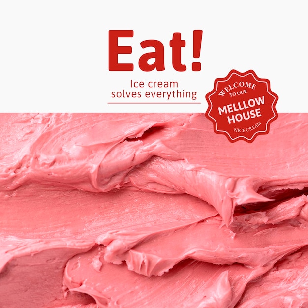 Plantilla de helado psd con textura de glaseado rosa para redes sociales