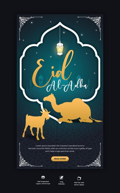 Plantilla de historia de Facebook e Instagram del festival islámico eid al adha mubarak