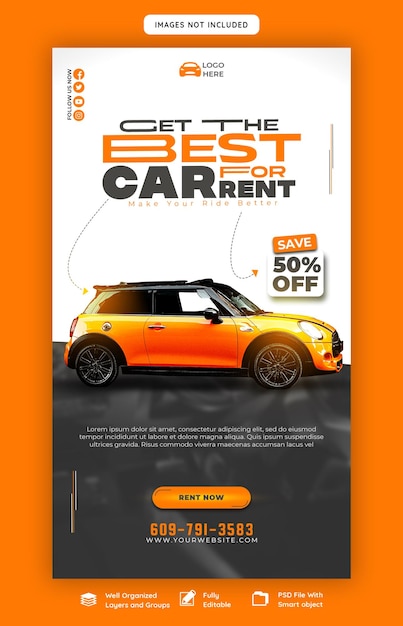 Plantilla de historia de Instagram y Facebook de alquiler de coches y automoción