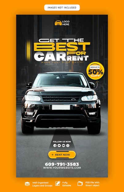 Plantilla de historia de Instagram y Facebook de alquiler de coches y automoción